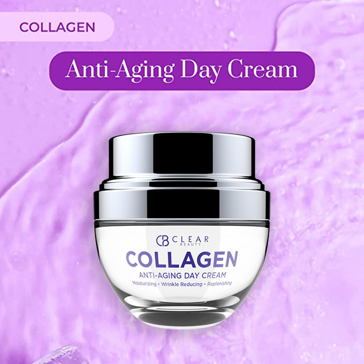 Clear Beauty Collagen moisturizer shown with SPF in a simple morning routine.