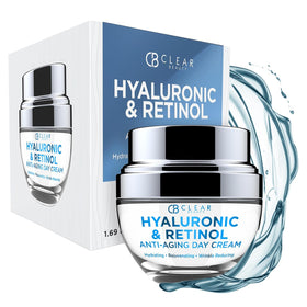 Clear Beauty Hyaluronic and Retinol moisturizer jar close-up for hydrated, smooth skin