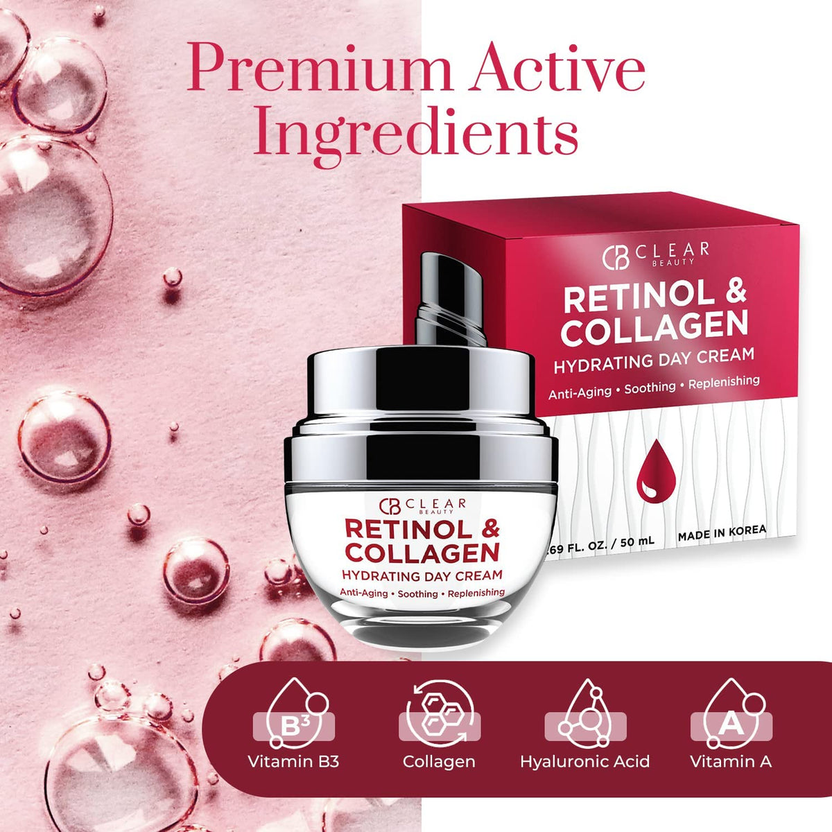 Close-up of pea-size application of Clear Beauty moisturizer on hand