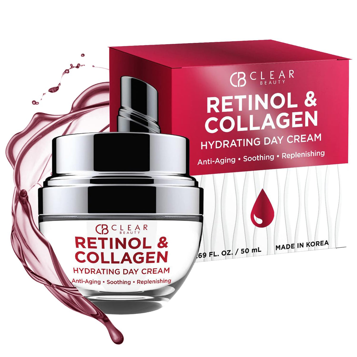 Clear Beauty retinol collagen bottle showing the product for anti aging hydration