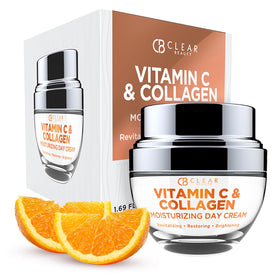 Clear Beauty Vitamin C + Collagen moisturizer bottle for all-day hydration and glow.