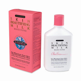 Clear Essence Exclusive Skin Beautifying Milk bottle closeup highlights hydration for dry skin
