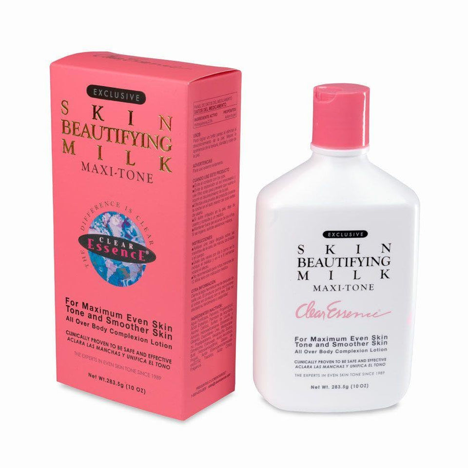 Clear Essence Exclusive Skin Beautifying Milk bottle closeup highlights hydration for dry skin