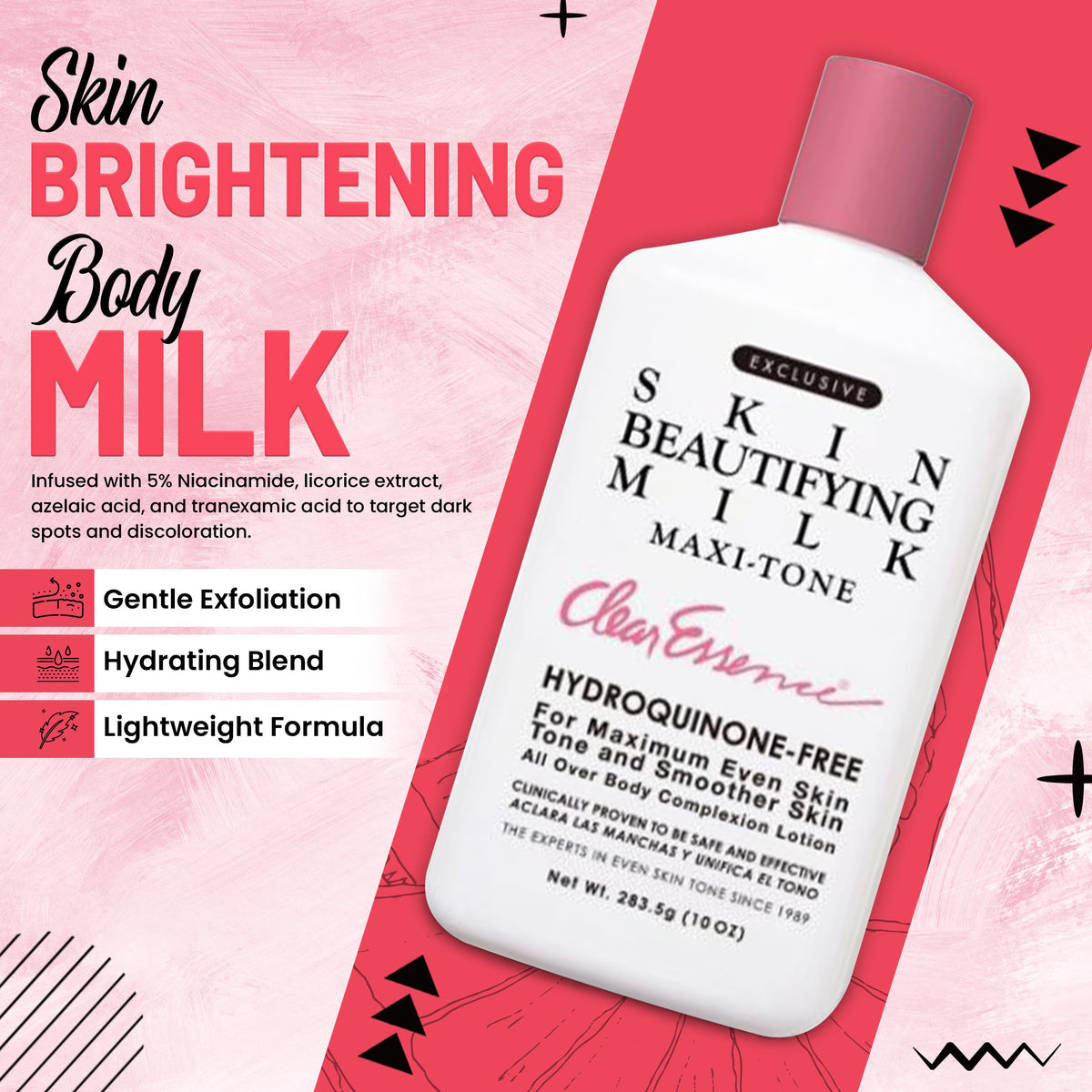 Clear Essence Exclusive Skin Beautifying Milk pump-dispense promotes easy, mess-free daily application