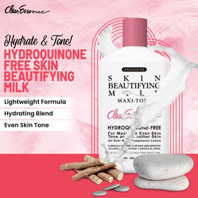 Clear Essence Exclusive Skin Beautifying Milk texture swirl showcases rich, non-greasy moisture
