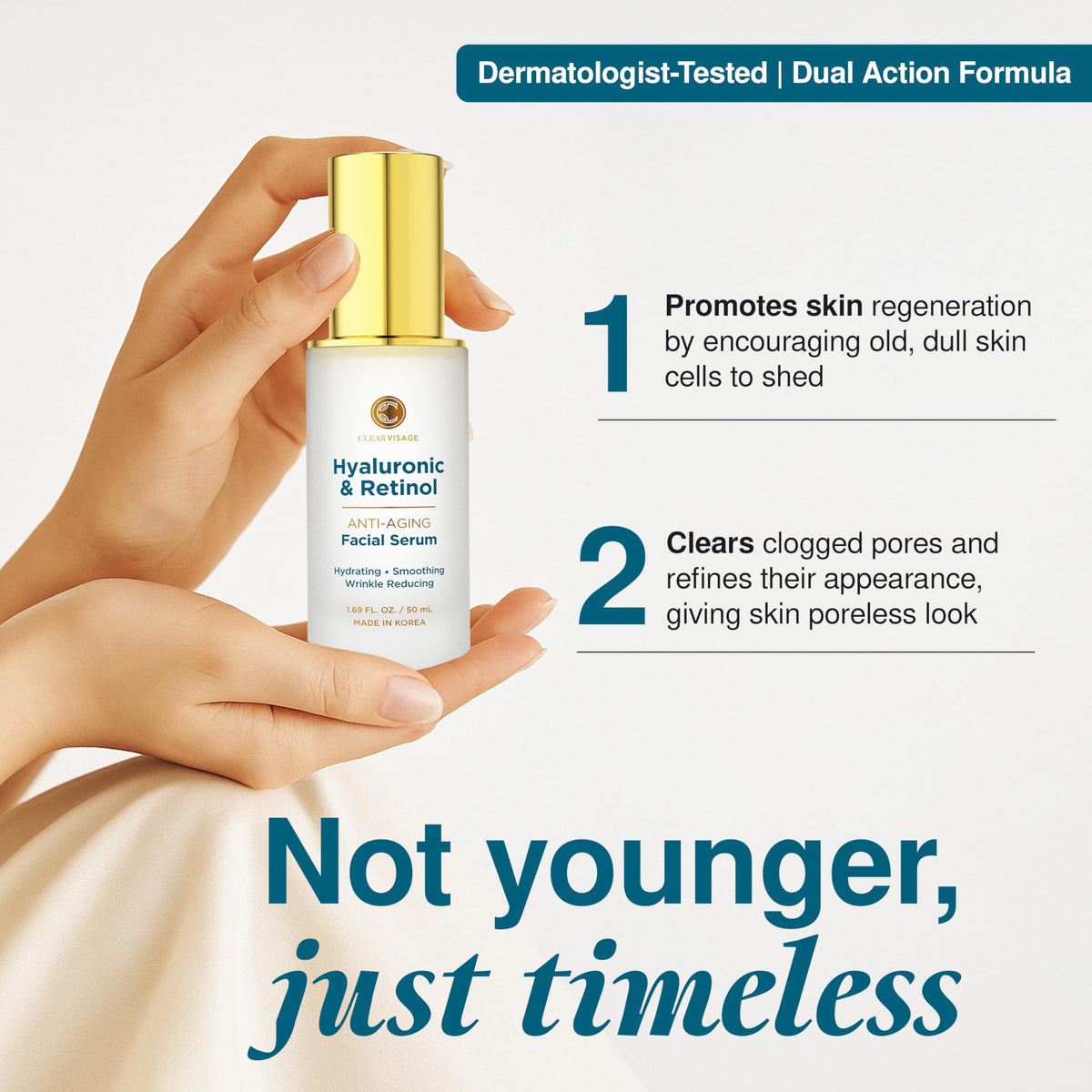 Clear Visage serum drop application close-up show quick absorption