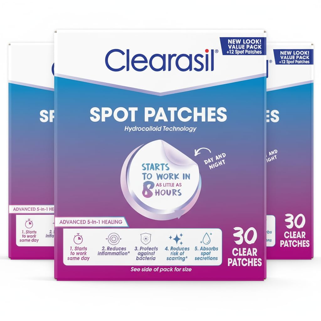 Clearasil Day and Night Spot Patches pack front view for convenient acne care.