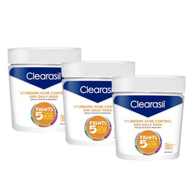Clearasil Stubborn Acne Control pads pack cover, three packs for daily use