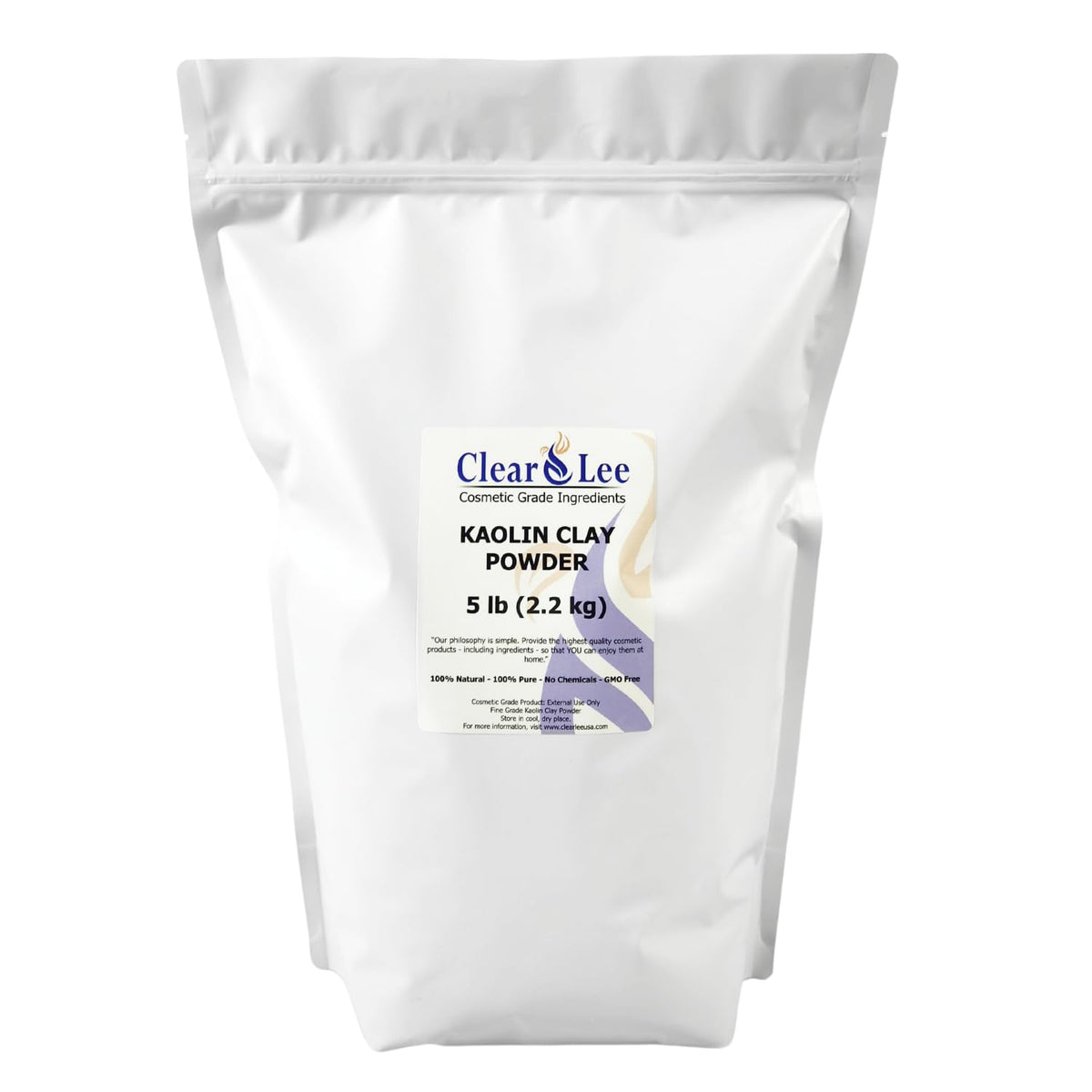 ClearLee Kaolin powder packaging in a resealable bag for easy storage.