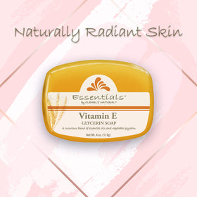 Clearly Natural Essentials glycerin bar soap closeup highlights bars with vitamin E and mild cleansing.