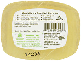 Close-up of Clearly Natural glycerin bar soap unscented showing a smooth surface for gentle cleansing.