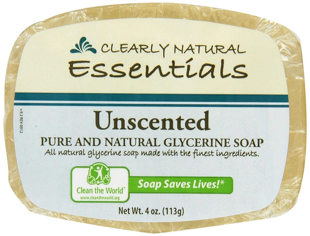 Clearly Natural glycerin bar soap unscented pack of six displayed together for gentle cleansing.