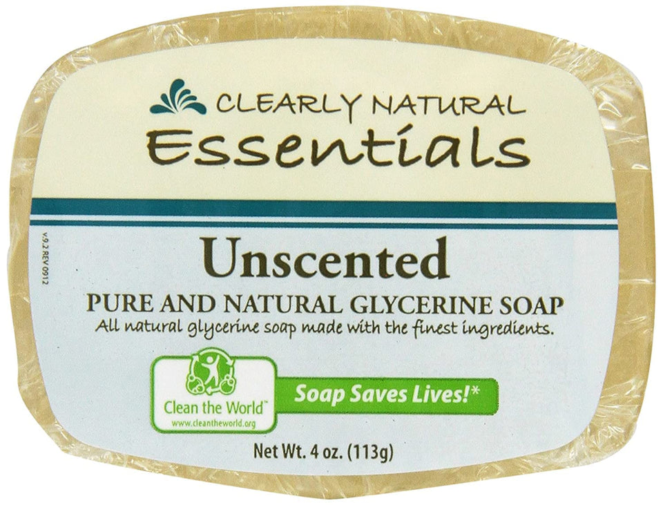 Clearly Natural glycerin bar soap unscented pack of six displayed together for gentle cleansing.