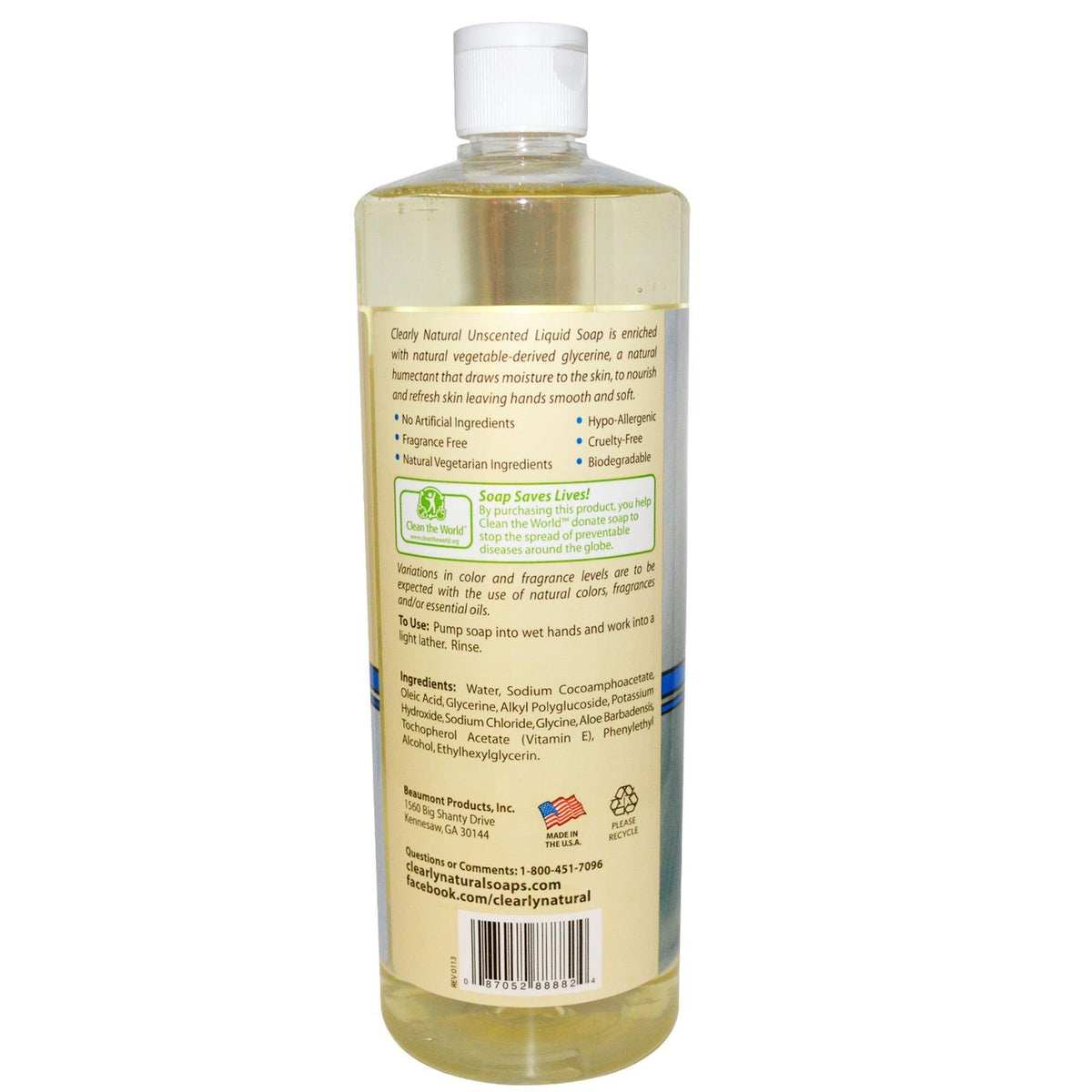 Clearly Natural Hand Soap unscented refill bottle - steady pour for mess-free hand cleansing.