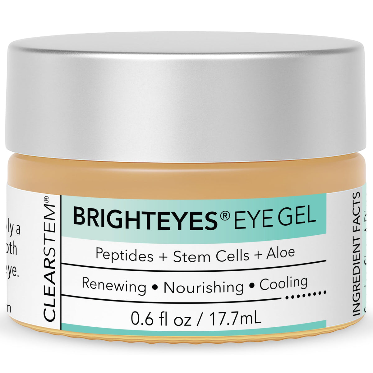 CLEARSTEM BRIGHTEYES eye gel nourishes delicate eye skin with peptides and plant stem cells.