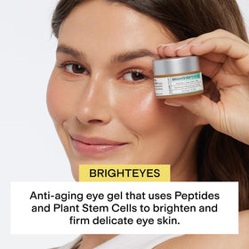 CLEARSTEM BRIGHTEYES peptide and stem cell blend protects and refreshes the eye area.