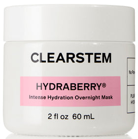 CLEARSTEM Hydraberry night mask jar on surface, signaling deep overnight hydration