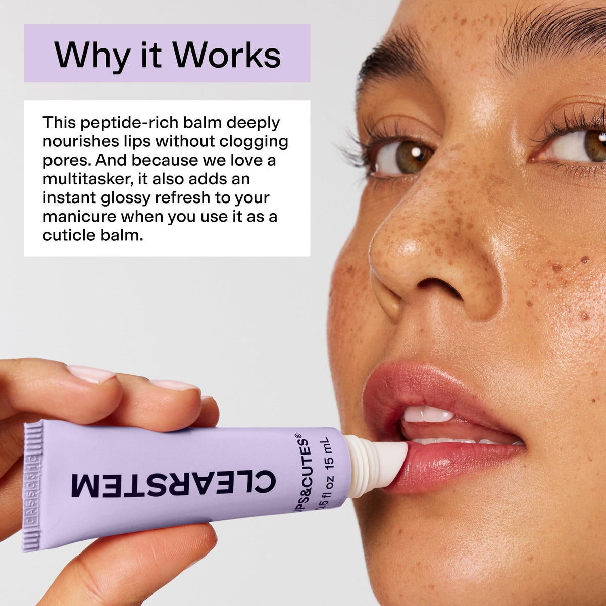 CLEARSTEM LIPS&CUTES supports cuticle repair and hydration.
