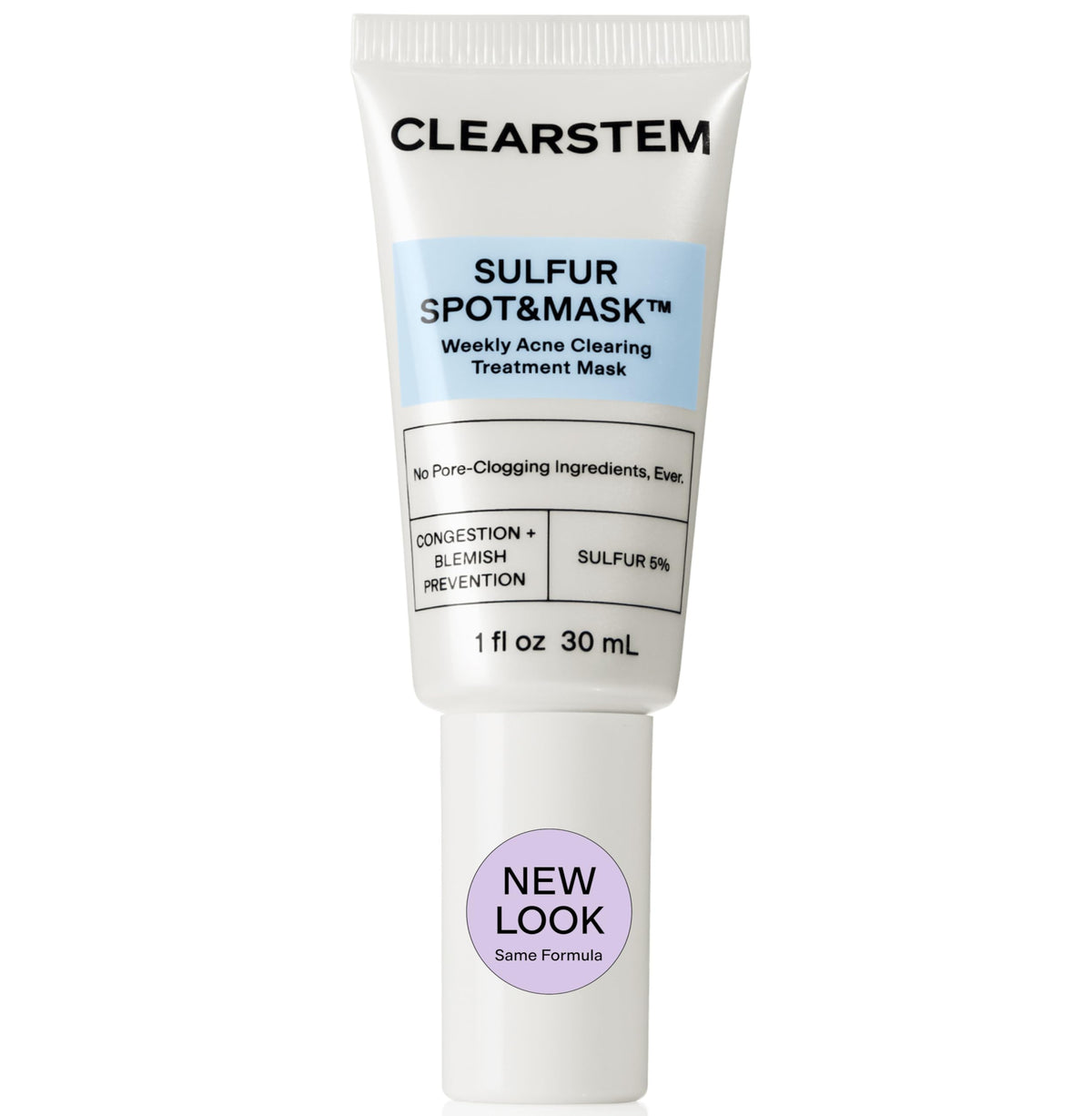 CLEARSTEM Sulfur Spot Mask jar showing texture refinement and balanced skin.