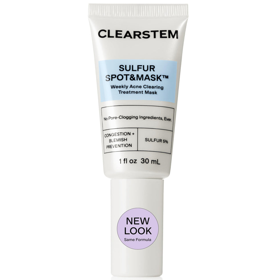 CLEARSTEM Sulfur Spot Mask jar showing texture refinement and balanced skin.