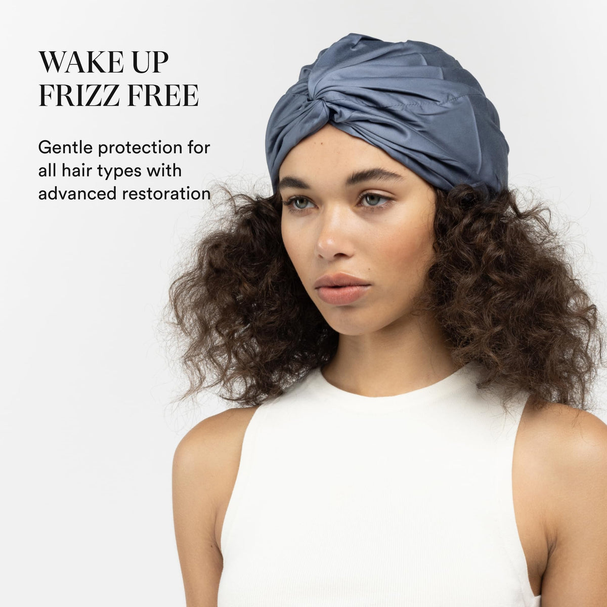 Adjustable strap on Clementine bonnet demonstrates secure fit for all hair types.