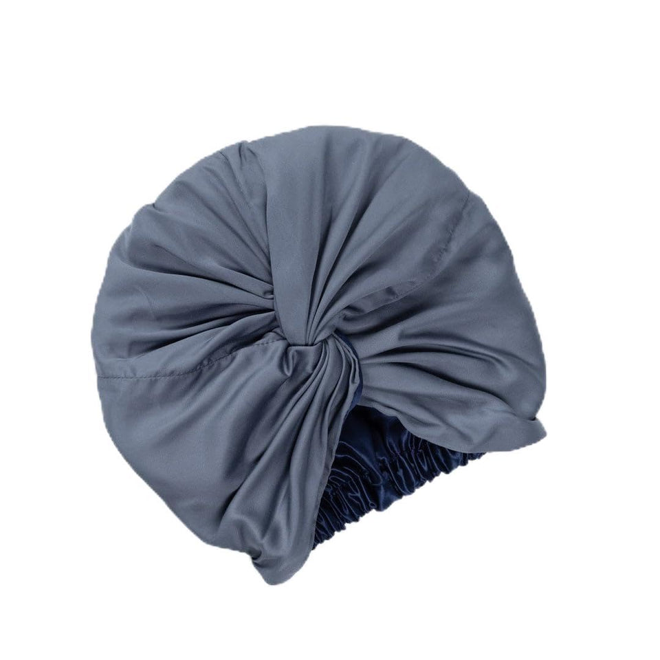Essentials by Clementine bonnet in Blue Lagoon close-up showing moisture lock for overnight hair care.