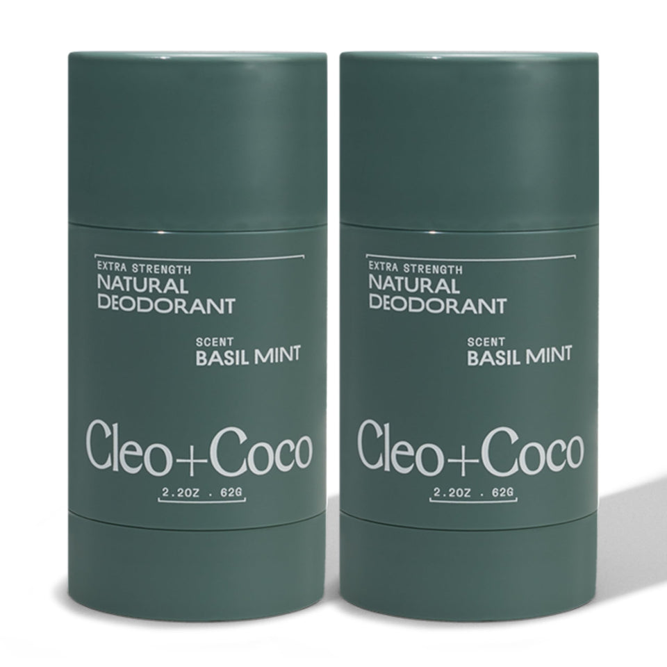 Cleo + Coco Basil Mint balm packaging front, compact travel size