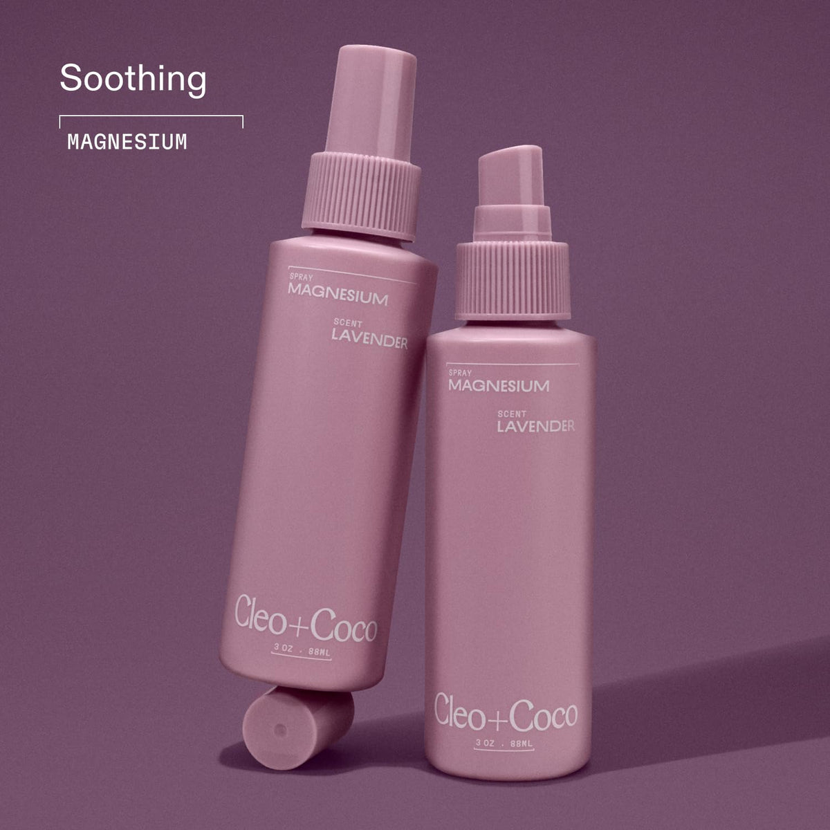 Close-up of the Cleo + Coco magnesium lavender spray mist.