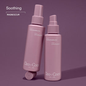 Close-up of the Cleo + Coco magnesium lavender spray mist.