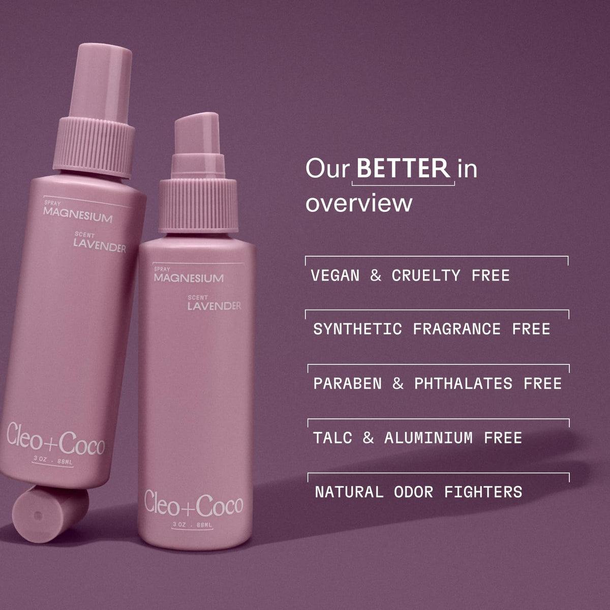 Cleo + Coco spray on shoulder to soothe tired muscles.