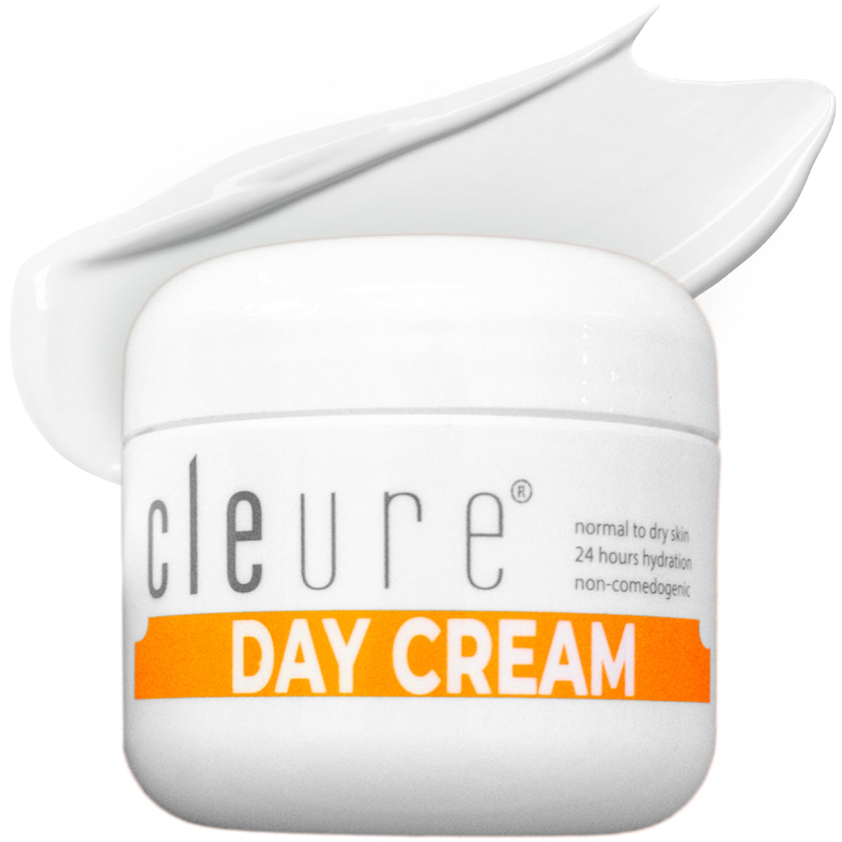 Cleure anti-aging day cream bottle shows fragrance-free formula for sensitive skin.