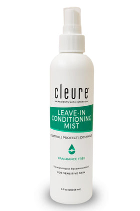 Cleure fragrance-free leave-in conditioner bottle for sensitive-skin hydration.