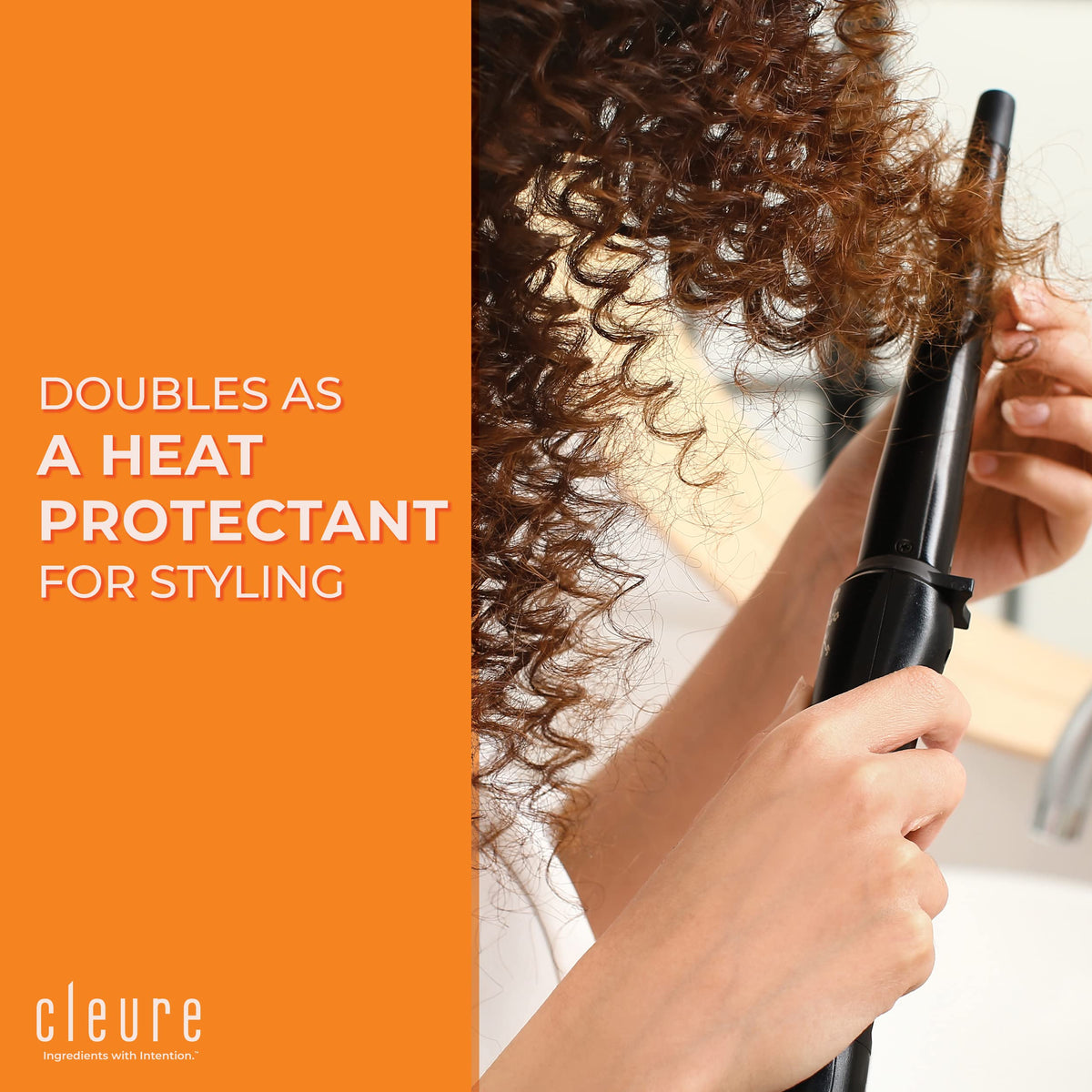 Curly hair treated with Cleure for added slip and shine.