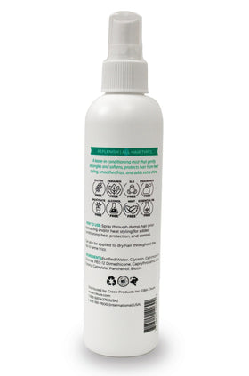 Spray mist of Cleure leave-in conditioner delivering lightweight moisture and detangling.
