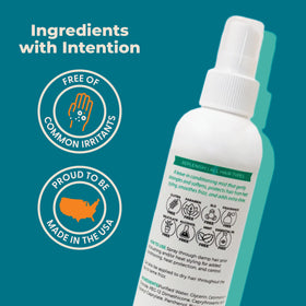Sensitive skin user applying Cleure leave-in conditioner for gentle conditioning.