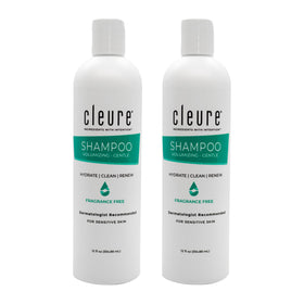 Cleure hypoallergenic volumizing shampoo bottle front—fragrance-free formula for sensitive skin.