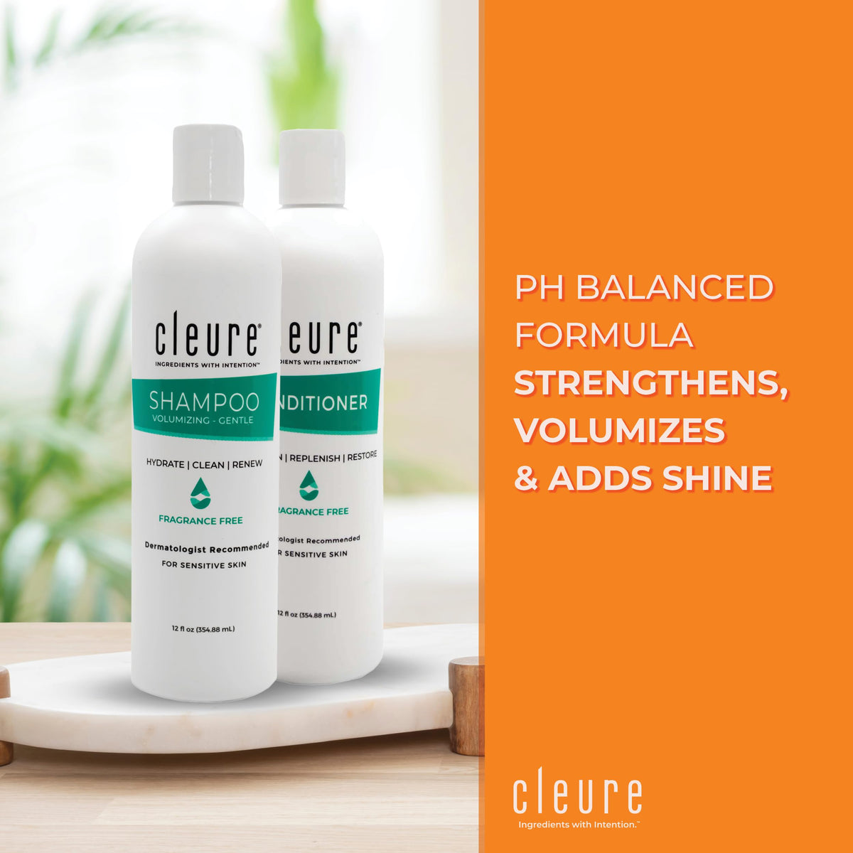 Two-pack Cleure shampoo display highlighting value for sensitive skin care.