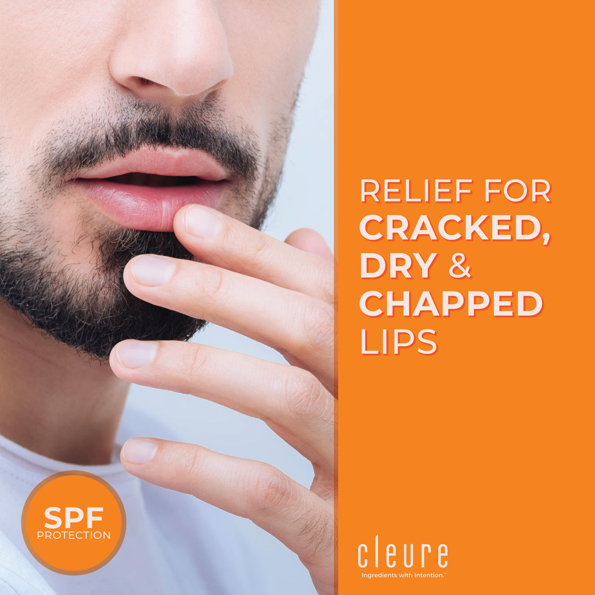 Close-up of Cleure lip balm being applied for a smooth glide.