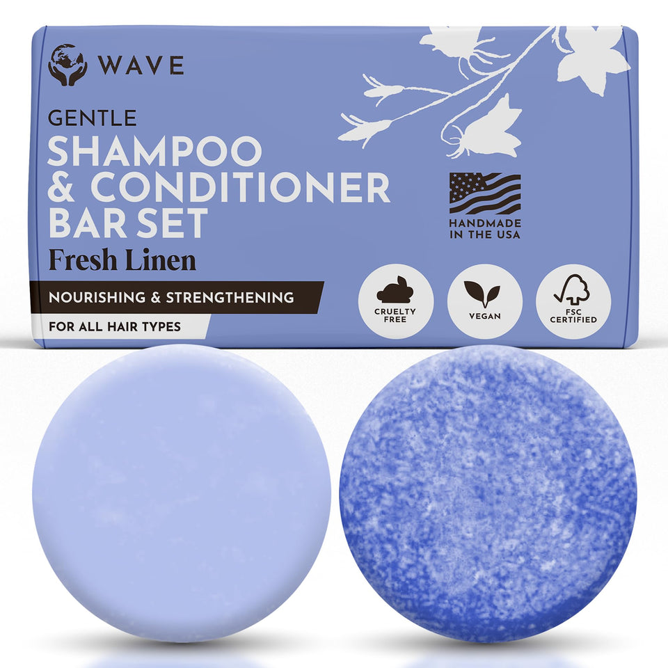 Clever Yoga Wave Fresh Linen shampoo bar, travel-friendly and mess-free.