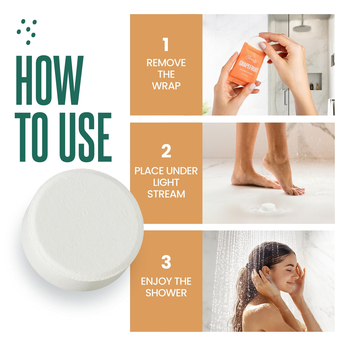 CLEVERFY Shower steamers in a shower corner releasing fragrance during a moment of calm