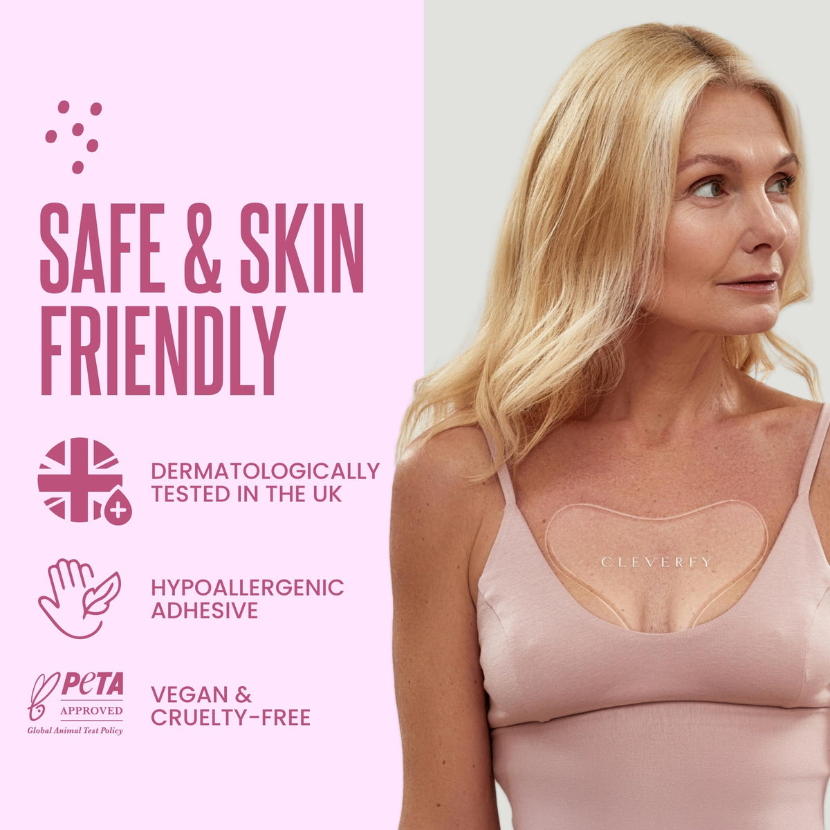 CLEVERFY chest patches worn overnight on the decollete for hydration and smoother lines
