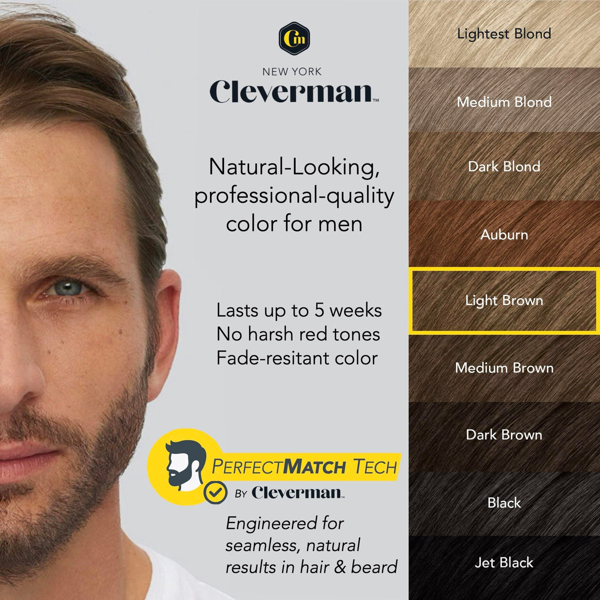 CLEVERMAN-4-step-application guides easy at-home color with prep, mix, apply, clean.