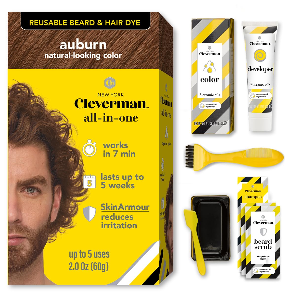 Cleverman auburn 7-04 color kit delivers natural gray coverage with salon-like results.