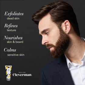 Cleverman jojoba exfoliation image shows gentle dead skin removal and smoother texture.