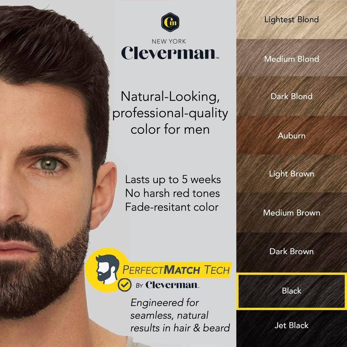 CLEVERMAN Natural Gray Coverage delivers a masculine, subtle gray blend.