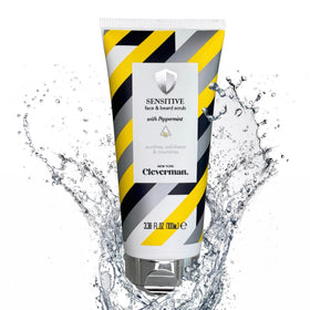 Cleverman Sensitive Scrub bottle with peppermint for a refreshing, gentle cleanse.