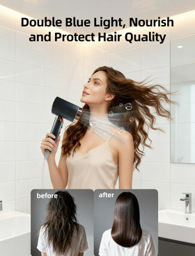 CLGTTBF Lonic hair dryer with diffuser attached supports quicker curl drying.