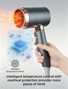 CLGTTBF Lonic hair dryer in use on curly hair for speed.