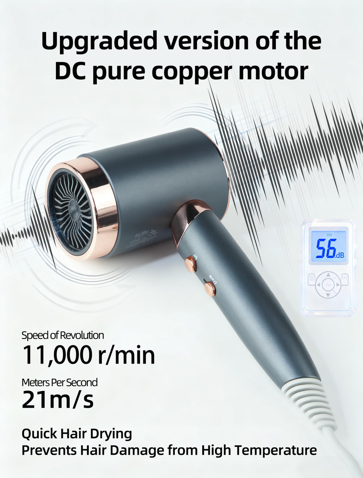 CLGTTBF Lonic hair dryer side view showcases ergonomic, lightweight design.