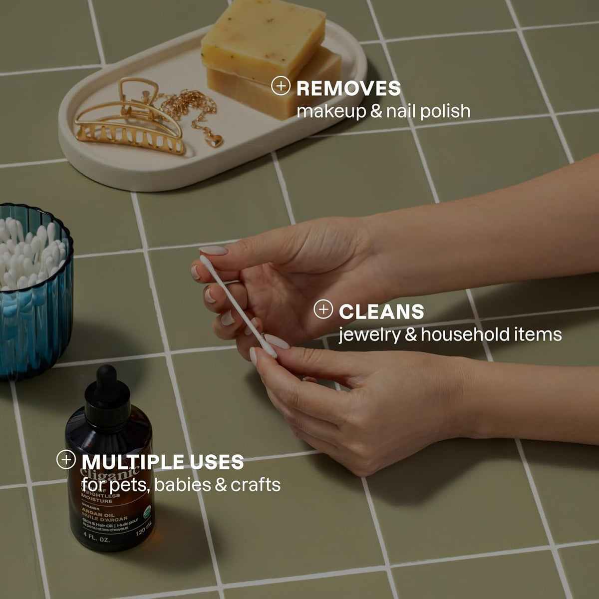 Cliganic baby care and beauty use close-up, showcasing versatile application for gentle care.